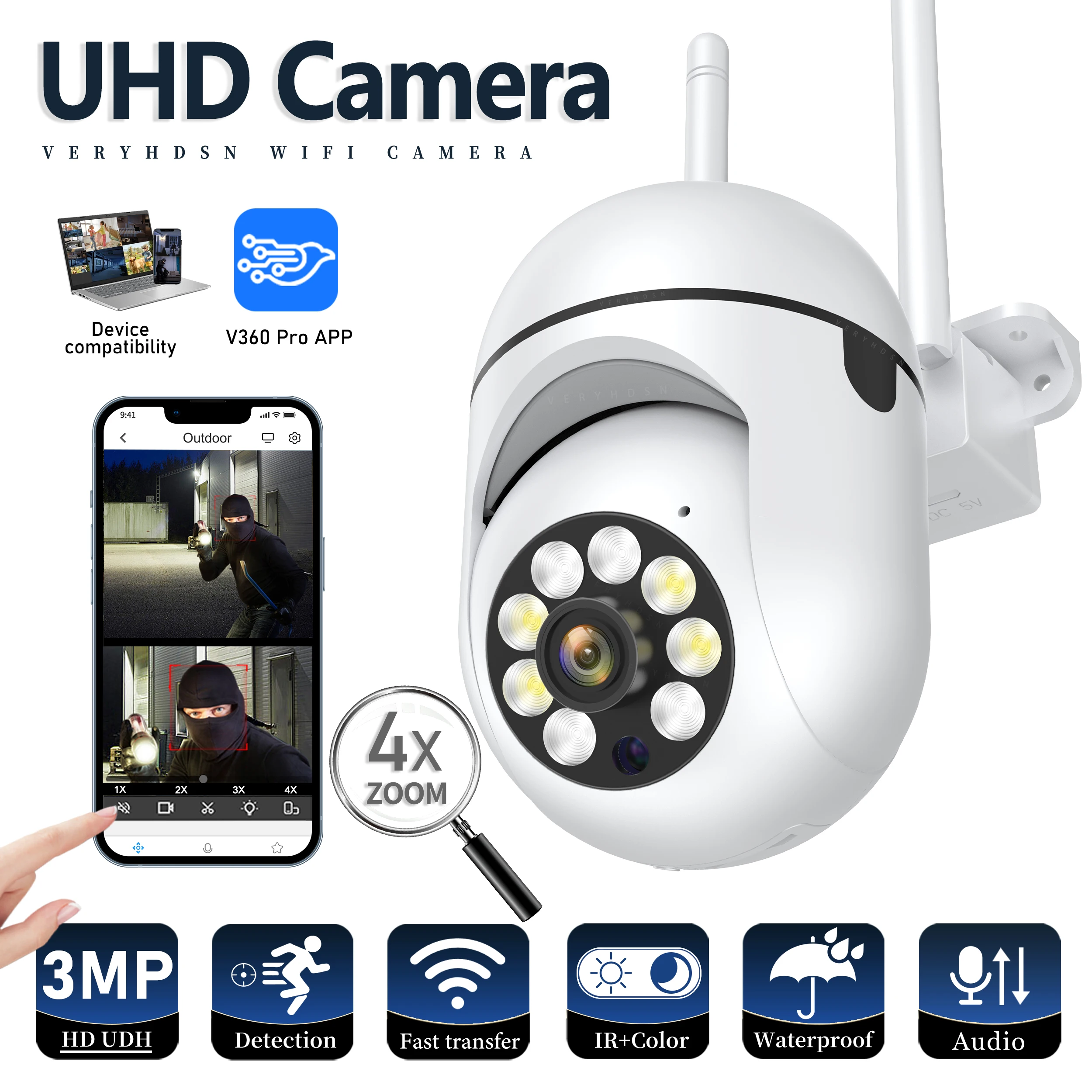 Outdoor 3MP Surveillance Camera CCTV IP Wifi Camera Waterproof External Security