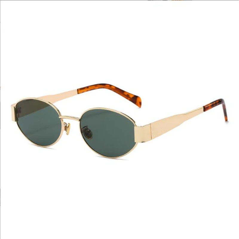 Oval metal sunglasses for women, luxury designer brand glasses, universal sun vi