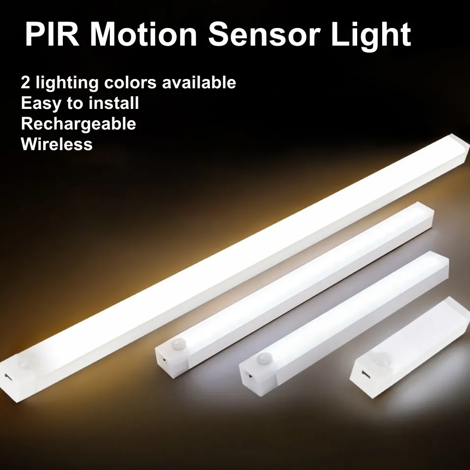 PIR Motion Sensor LED Cabinet Light USB Rechargeable Induction Night Light Wirel