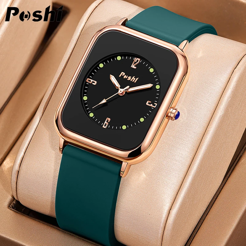 POSHI Luxury Ladies Bracelet Quartz Watch Women Watch Bracelet Set White Dial Si
