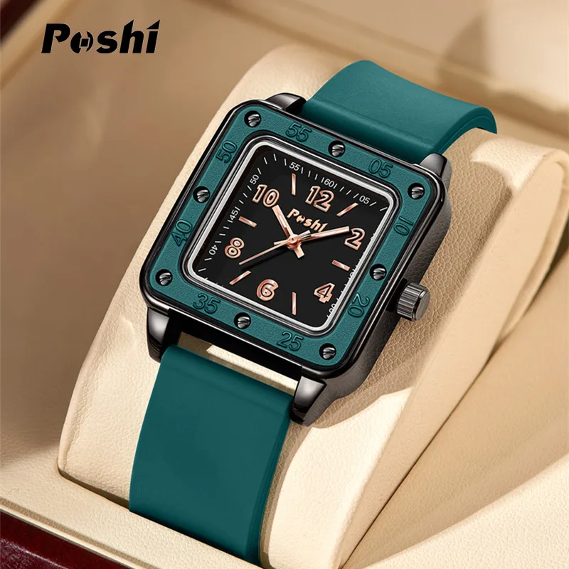 POSHI New Watch for Women Fashion Casual Quartz Wristwatches Silicone Strap Gree