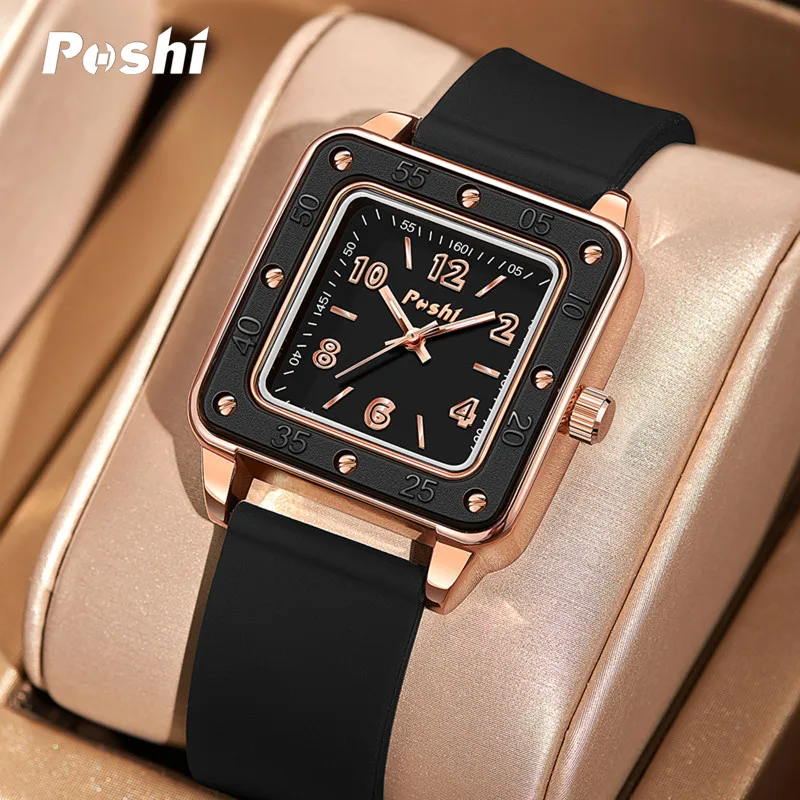 POSHI Women Watches Fashion Silicone Quartz Bracelet Watch Top Brand Luxury Dres