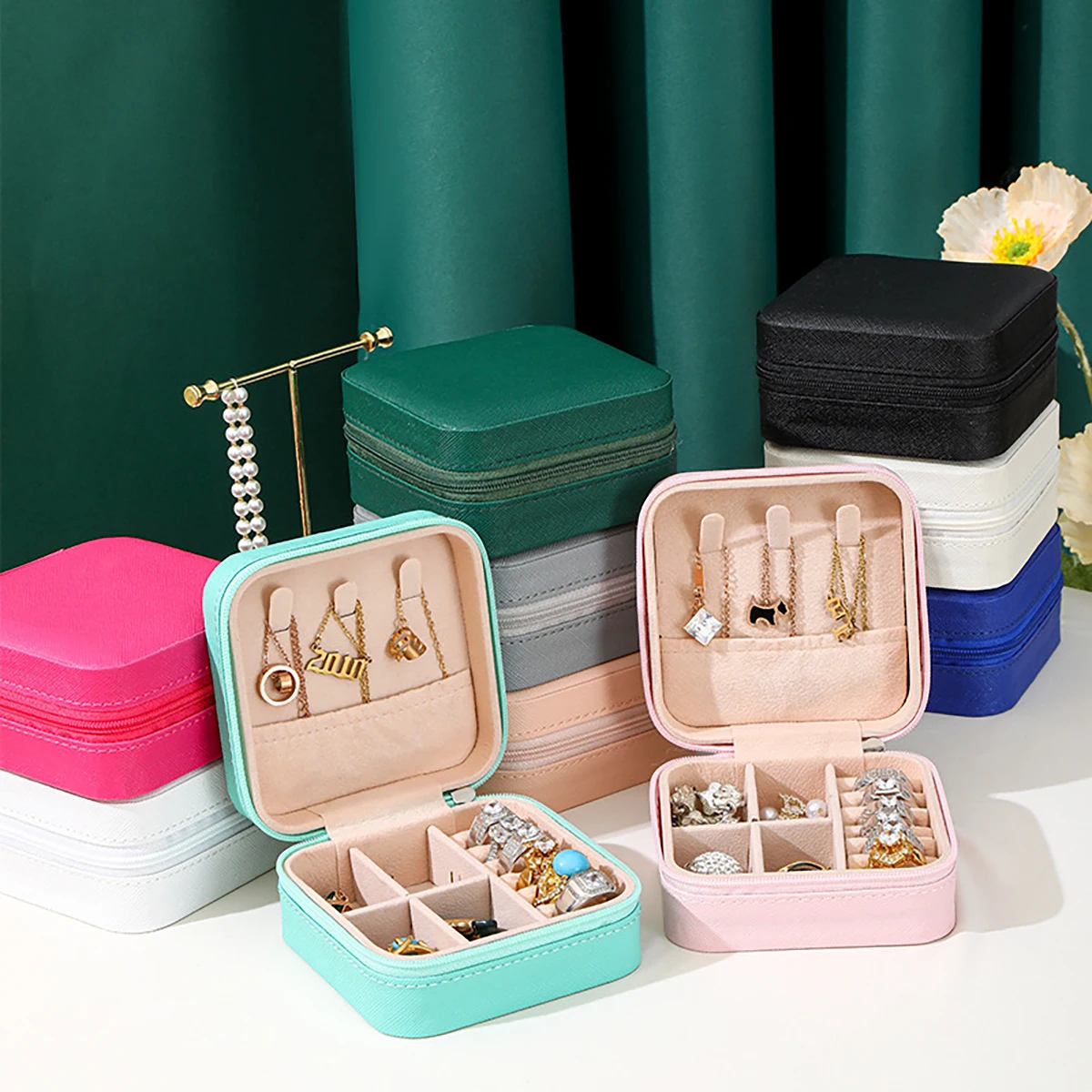 PU Leather Jewelry Mini Storage Box Travel Home Bracelet Earrings Storage Displa