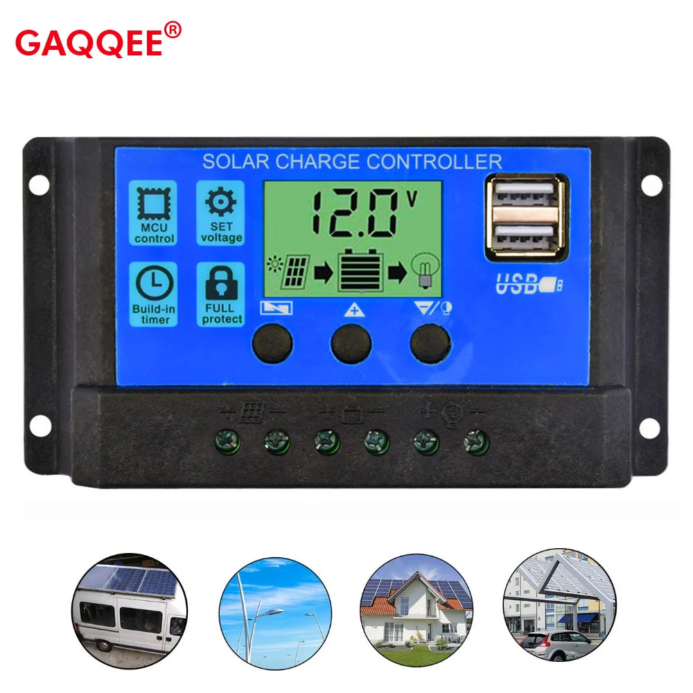 PWM Solar Charge Controller 12V24V 30A/20A/10A Auto LCD Dual USB 5V Output Photo