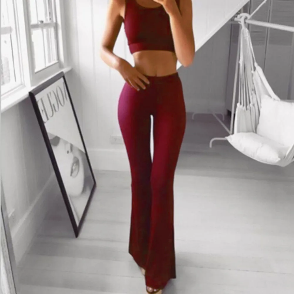 Pants Women Fashion Trousers Solid Elasticity Leggings Bell-bottoms Pants High W