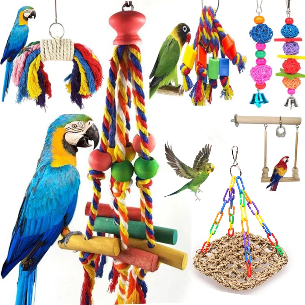 Parrot Chew Toy Cotton Rope Birds Toy Bite Bridge Bird Tearing Toys Cockatiels T