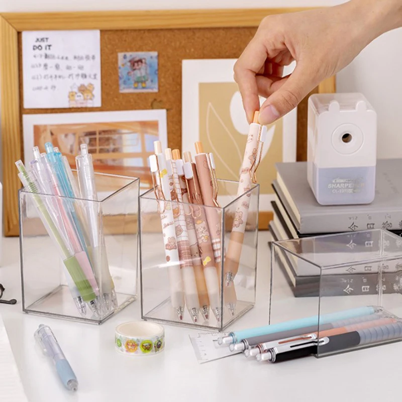 Pen Container Solid Acrylic Multifunctional Desktop Makeup Brush Pencil Holder C