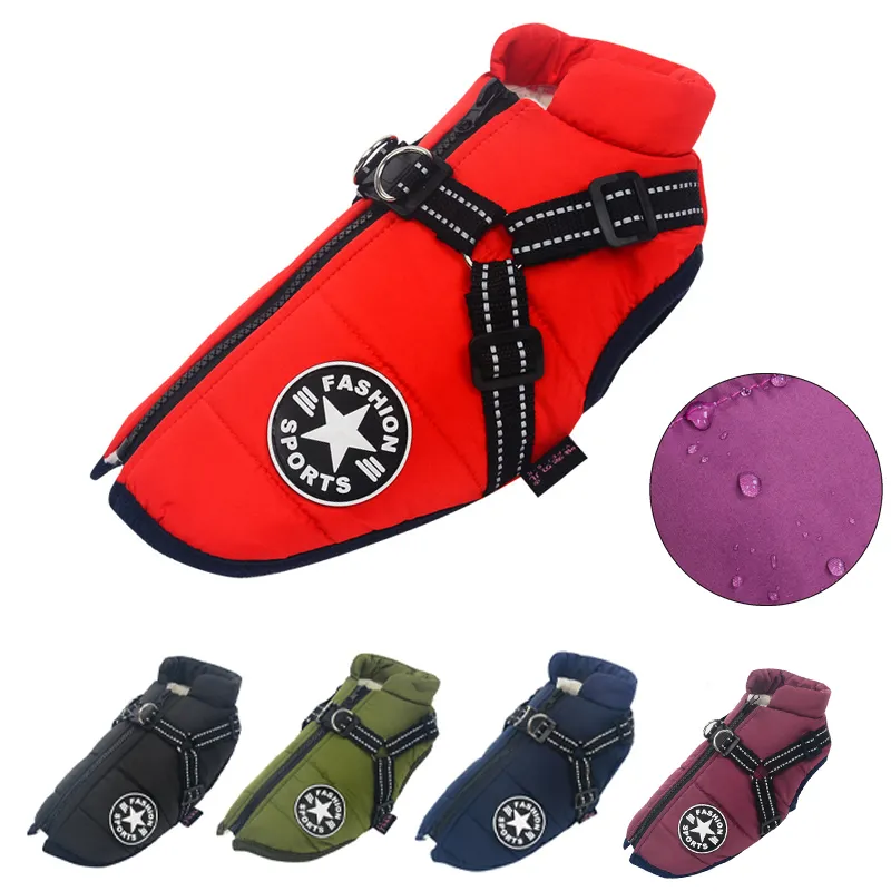 Pet Dog Jacket With Harness Winter Warm Dog Clothes Waterproof Dog Coat for Smal