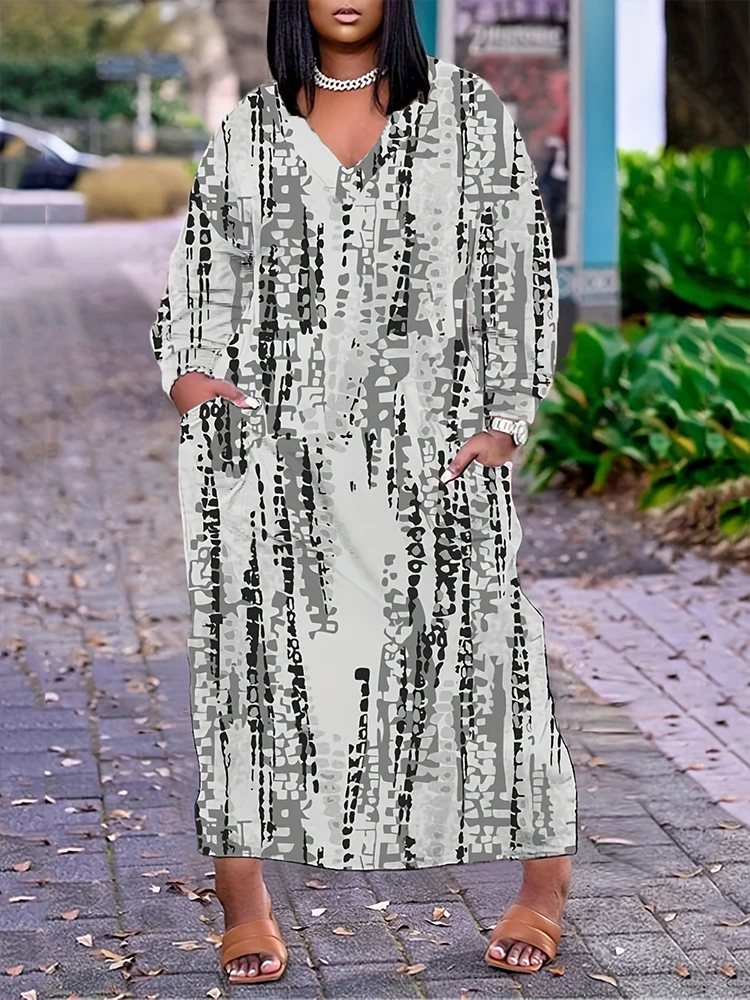Plus Size 2024 Spring And Summer New Women's V-Neck Long-Sleeved Loose Leisure I