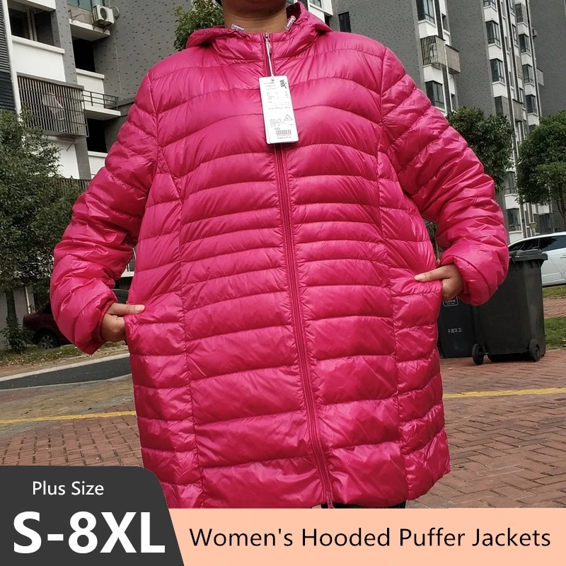 Plus Size 5XL 6XL 7XL Women's Hooded Puffer Jackets Female Ultra Lightweight Pac