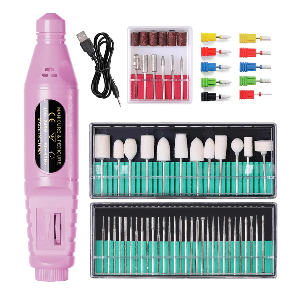 Portable Electric Nail Drill Machine Manicure Milling Cutter Set Nail Files Dril
