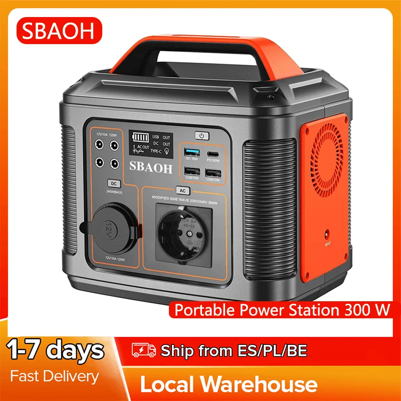 Portable Power Station 300 W, SBAOH 296 Wh Generator Quick Charge 230 V AC Socke
