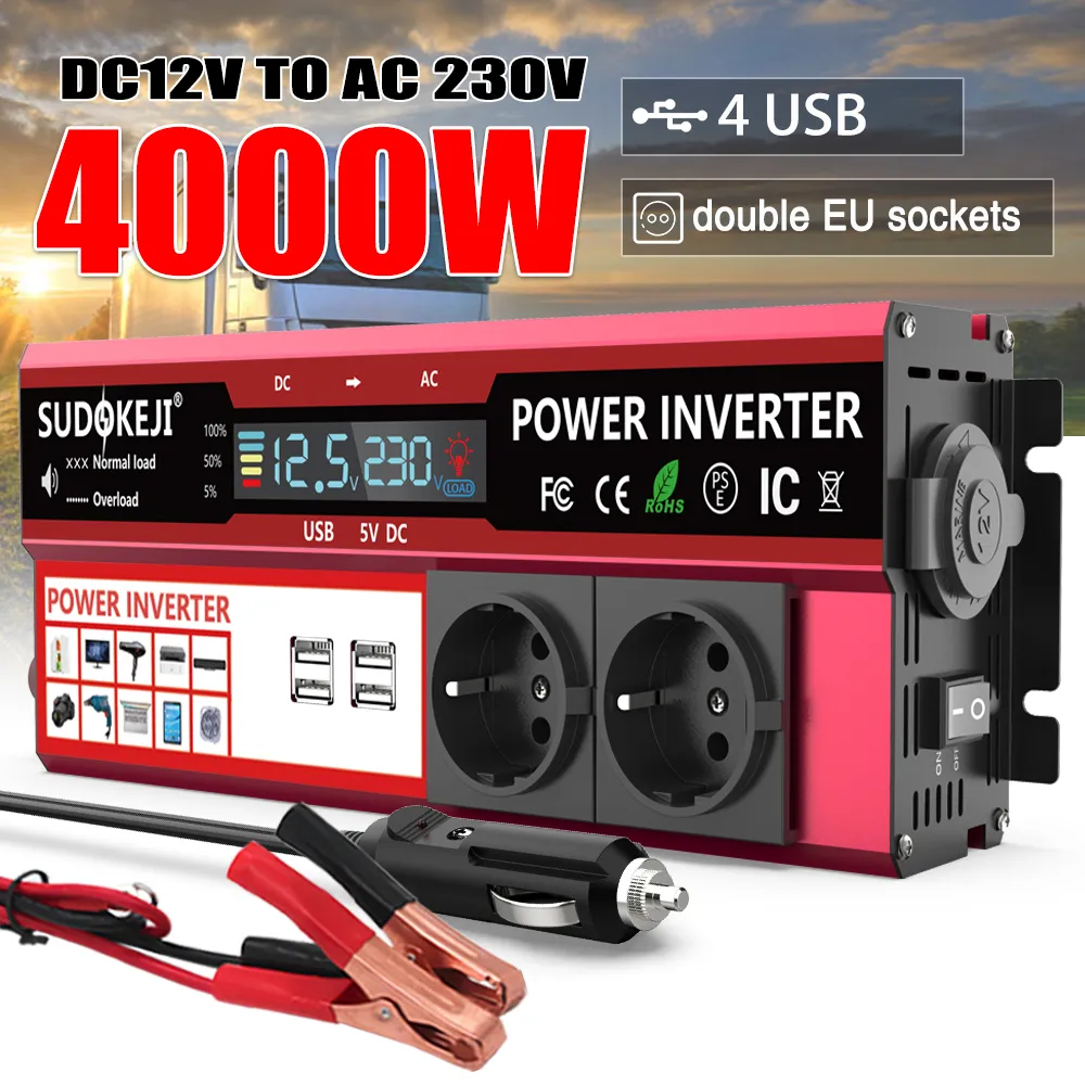 Power Inverter 2000W 3000W 4000W DC 12V To AC 220V Transformer with USB Universa