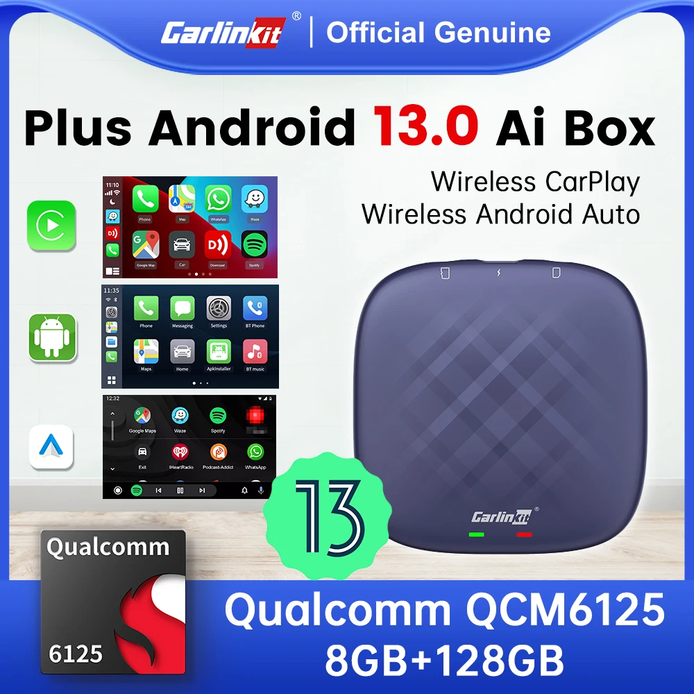 QCM Carlinkit Tv Box Android 13 Plus For Netflix YouTube Spotify Wireless CarPla