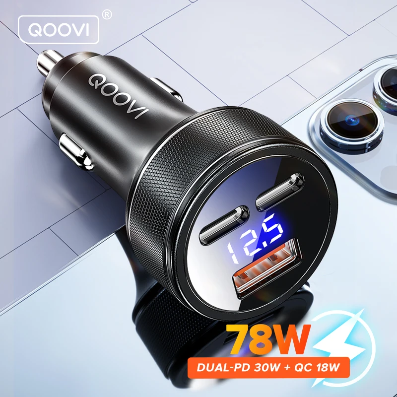 78W 3-Ports Car Charger PD USB Type C QC3.0 Phone Charger Fast Charging