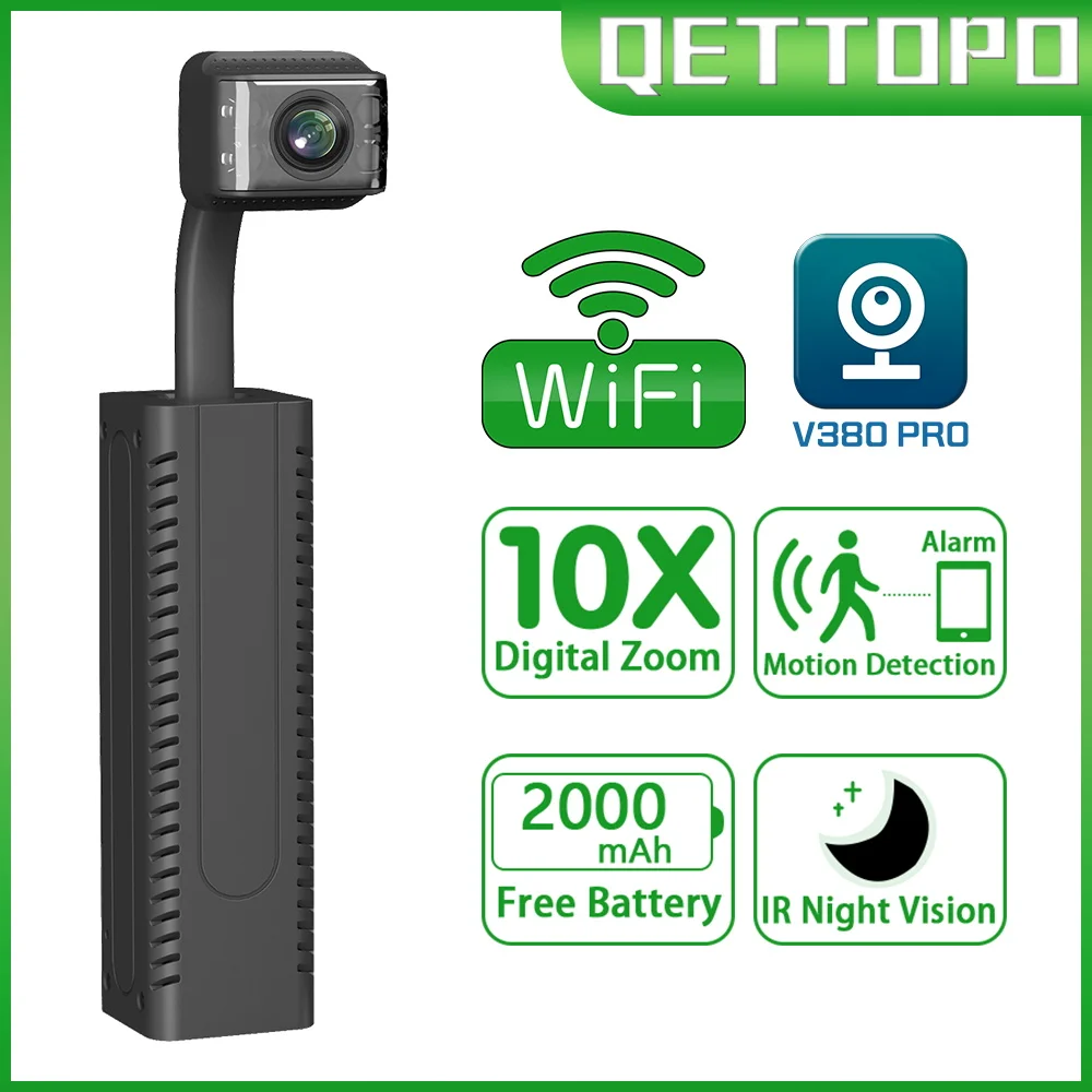 Qettopo 5MP WIFI Mini Camera Built-in 2000mAh Battery Motion Detection 1080P Sec