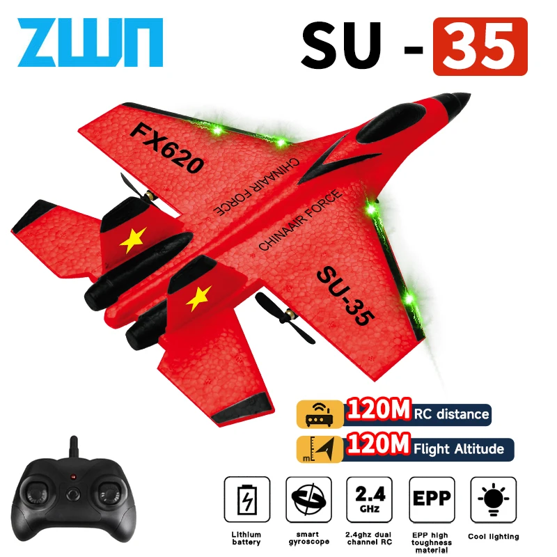 RC Plane SU35 2.4G With LED Lights Aircraft Remote Control Flying Model Glider E