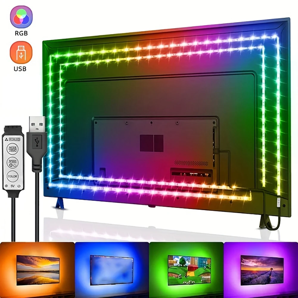 RGB 5050 Strip Led Lights for TV 3 Key Control USB 5V Led Tape for TV Backlight 
