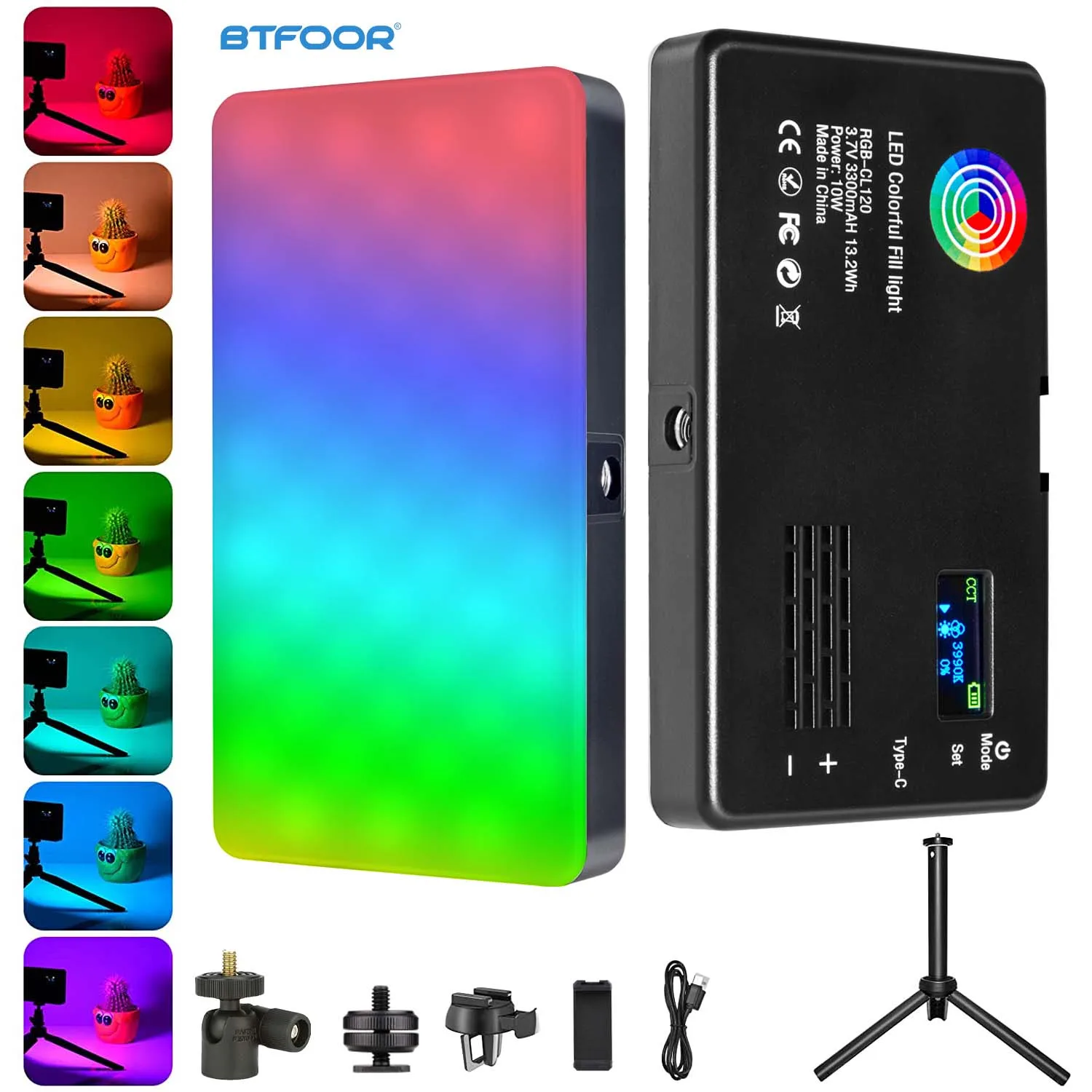RGB LED Video Light Photography Fill Camera Lighting Panel CRI95+ 2500-9000K LCD