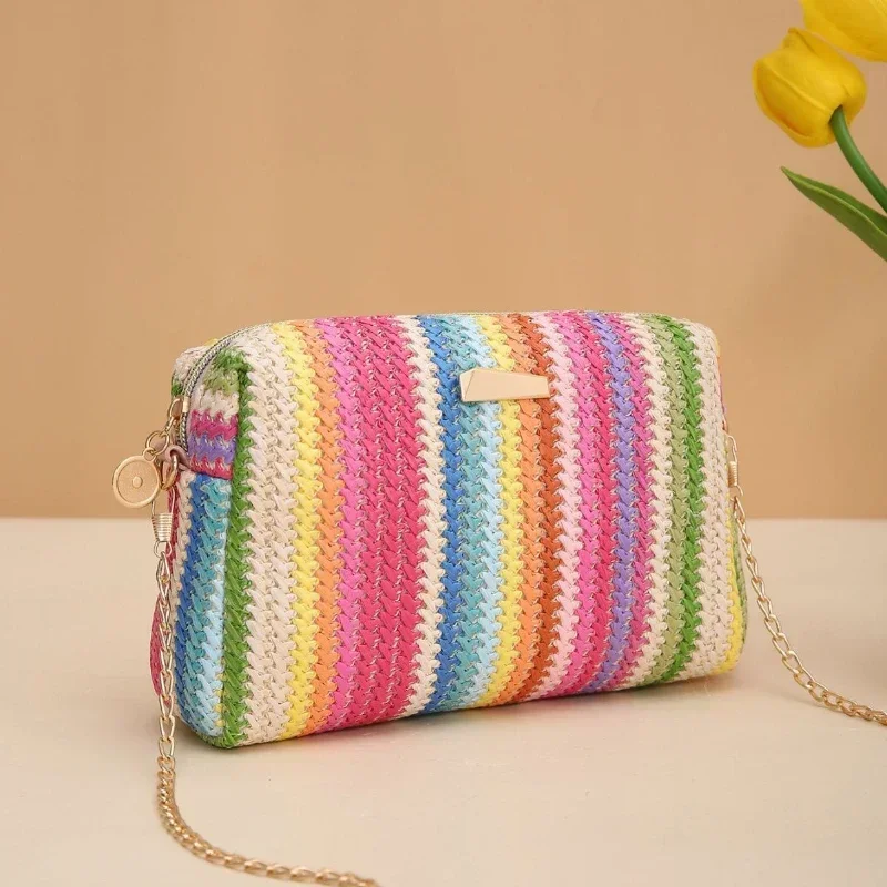 Rattan Knitting Women Straw Bag Beach Summer Chain Small Purse and Handbag Femal