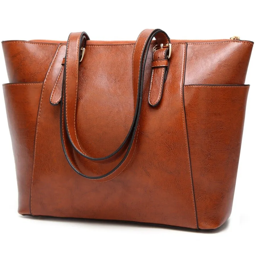 Retro Style Tote Bag Women's Fashion Faux Leather Shoulder Bag Large Zipper Hand