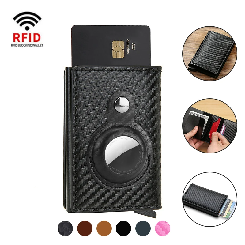 Rfid Credit Card Holder Wallet For AirTag Men Women Wallets Money Bags Leather W