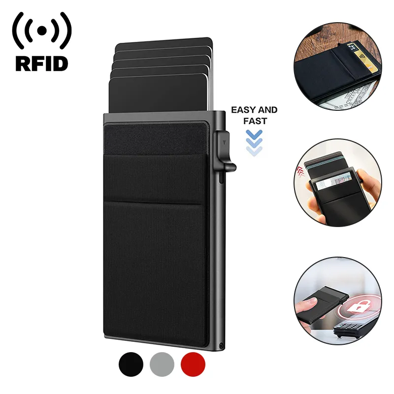 Rfid Credit Card Holder Wallet Metal Thin Slim Bank Card Case Men Women Pop Up M