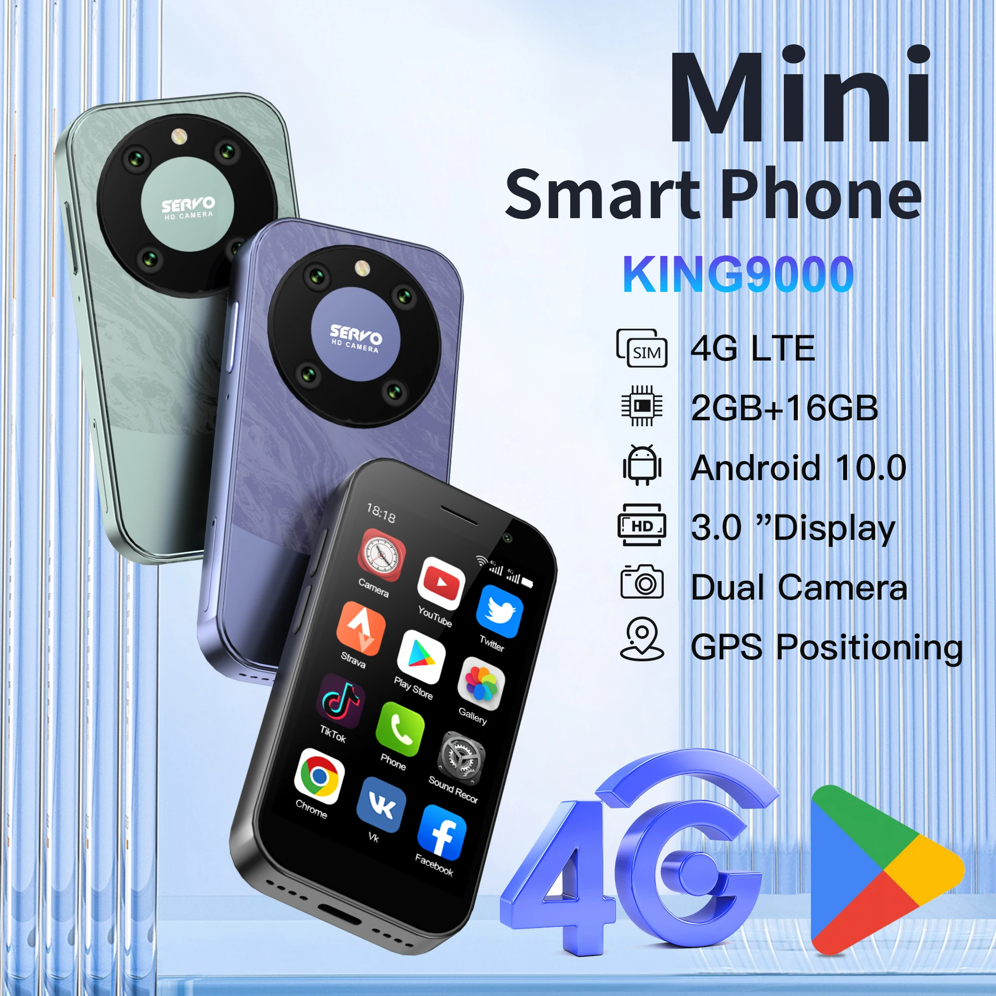 SERVO KING 9000 3.0" HD Display Small Smartphone Android 10.0 Network 4G LTE 2GB