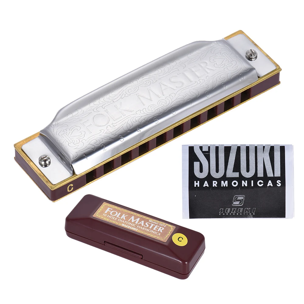 SUZUKI Folkmaster Blues Harmonica Standard Key of C A B E F G Key 10-Hole 20 Ton