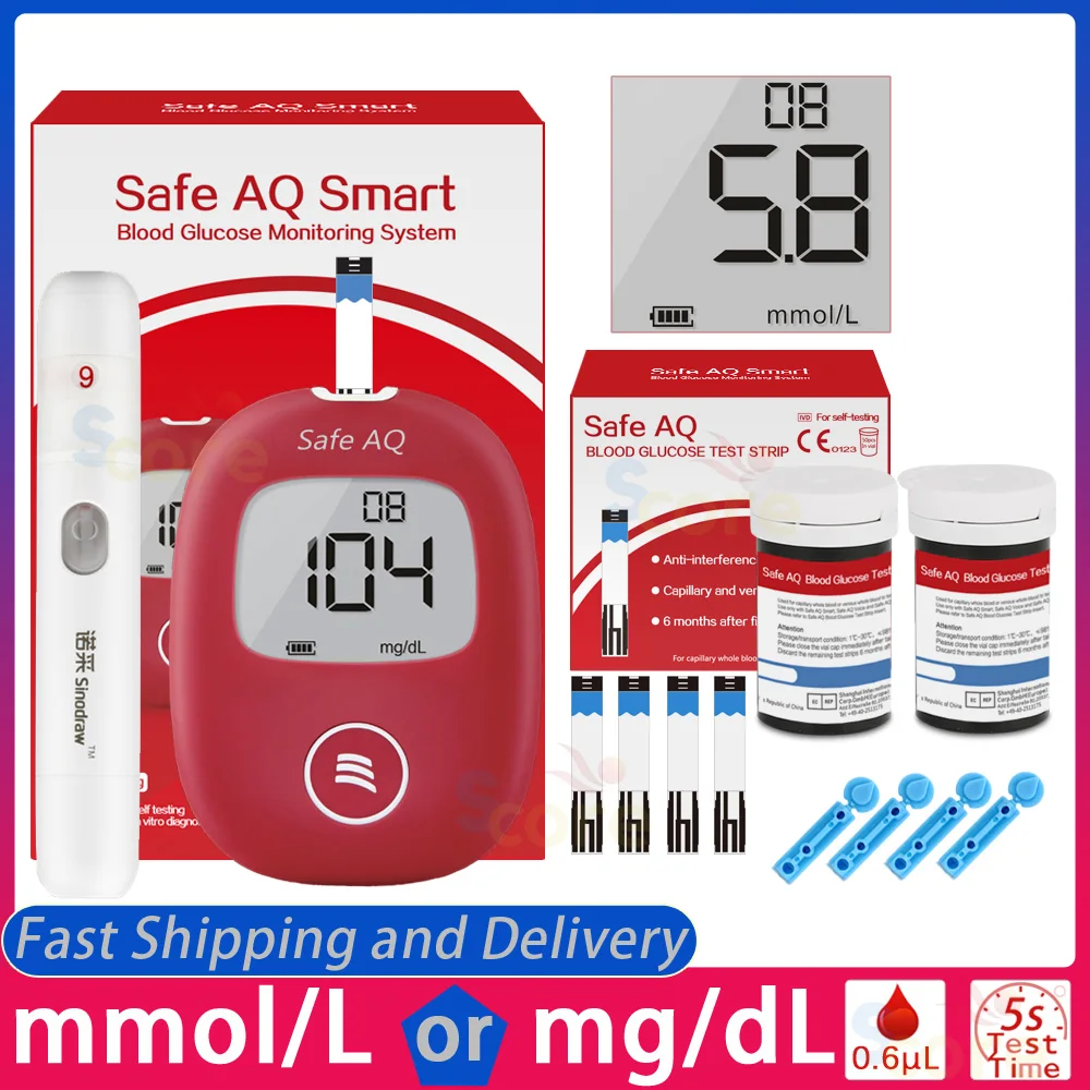 Safe AQ Blood Glucose Meter with Test Strips and Lancets Diabetes Blood Sugar Mo