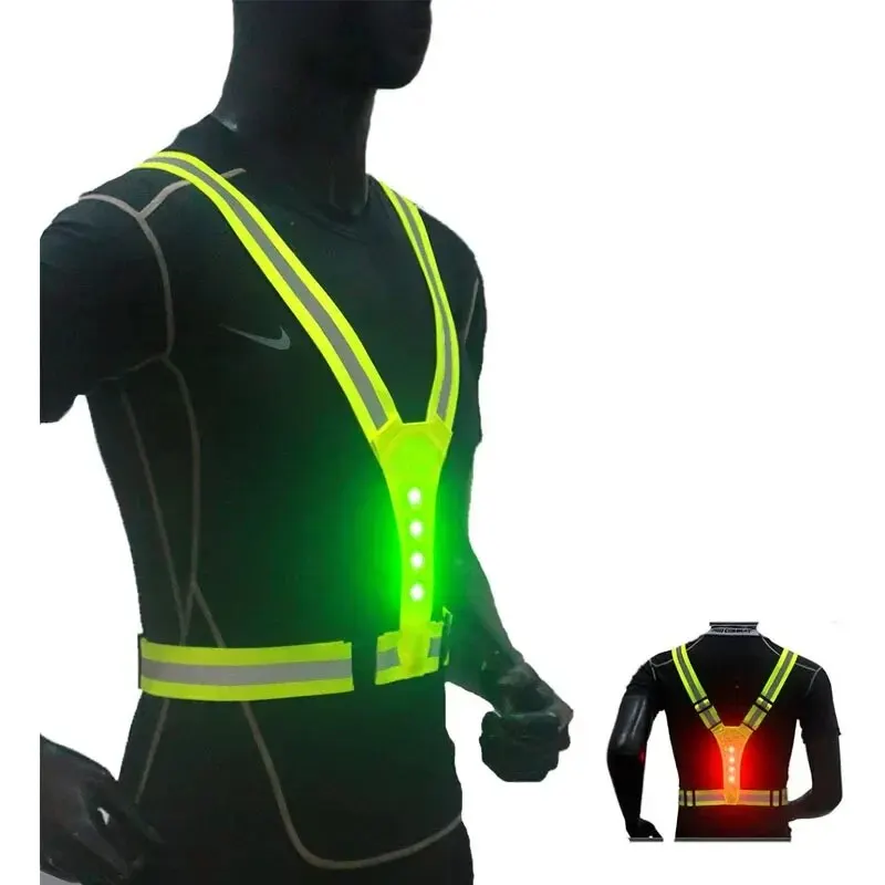 Safety Reflective Vest LED Running Light Adjustable Cycling Vest Night Warning W
