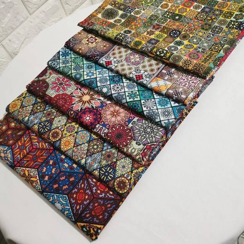 Sewing Fabric Bohemian Style Mandala 100% Cotton Printed Boho Clothes DIY Doll D