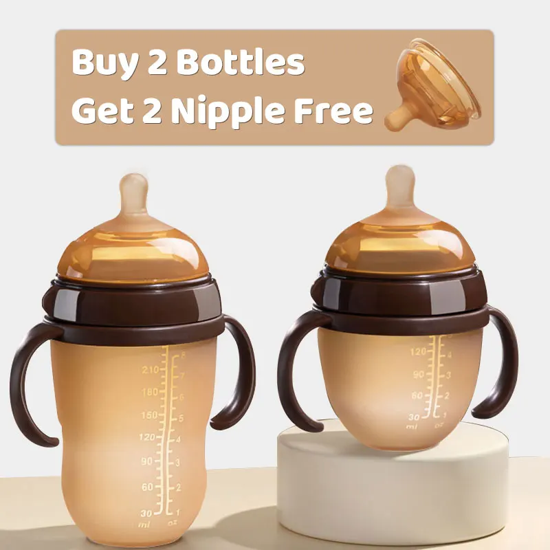 Silicone Nano Baby Bottle Feeding Bottles with Handle for Baby Weaning Anti-Chok