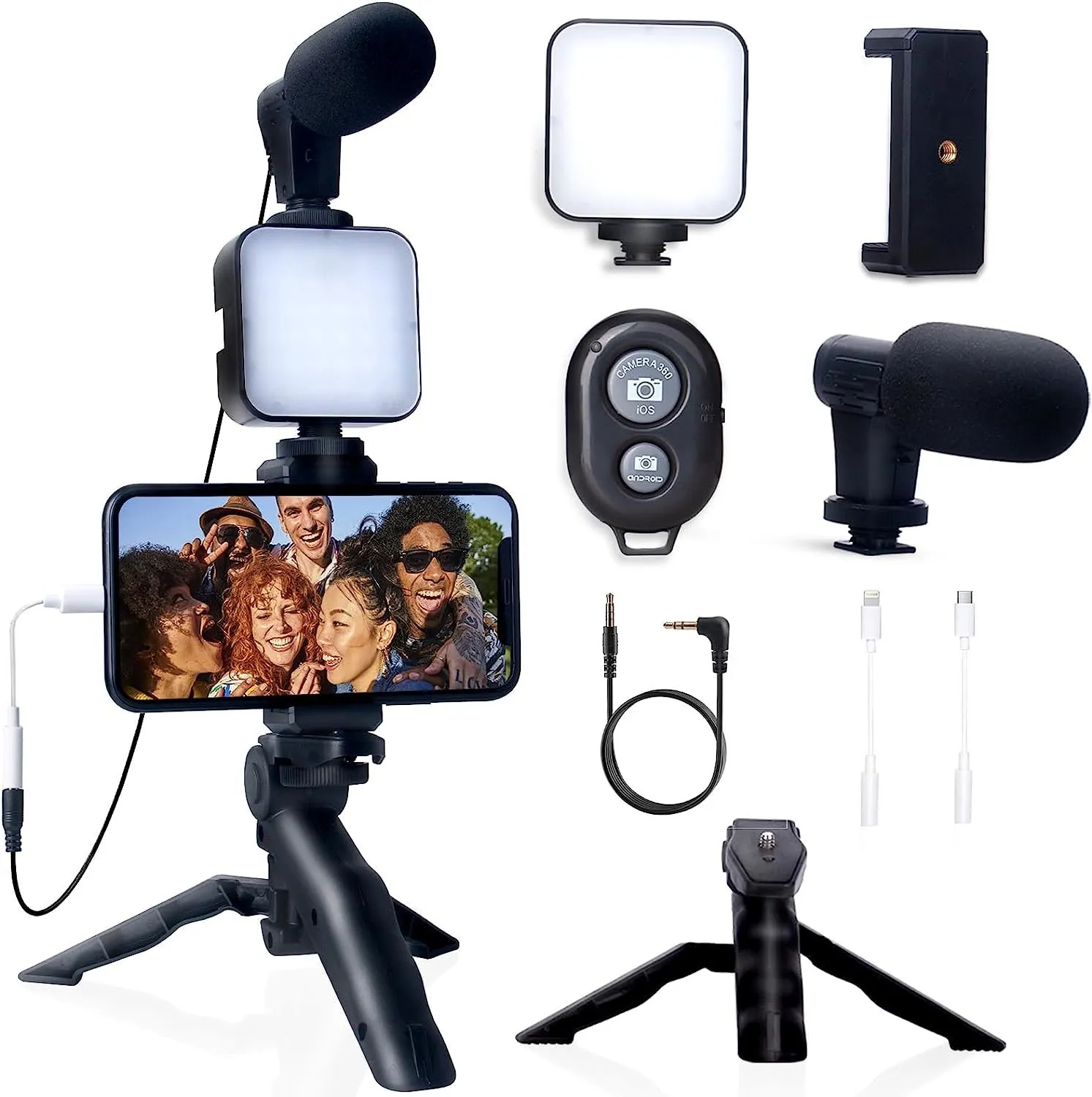 Smartphone Vlogging Kit for iPhone Android with Tripod Mini Microphone Starter V