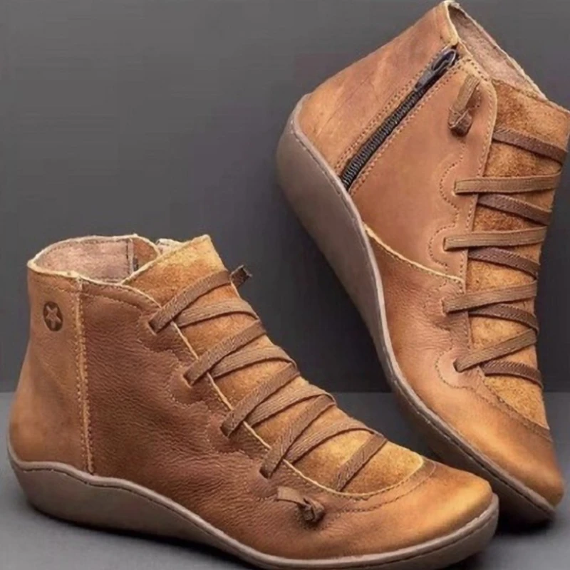 Snow Boots Women Winter Genuine Leather Ankle Spring Flat Shoes Woman Short Vint