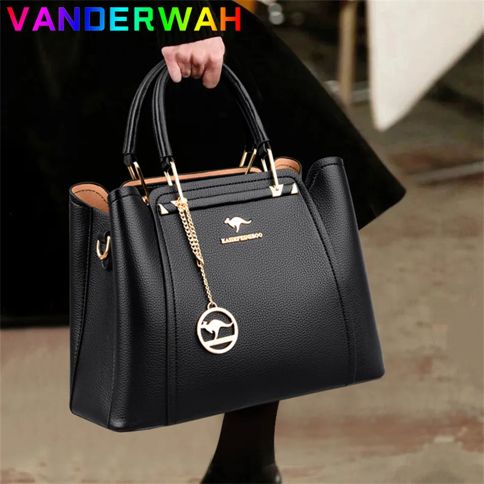 Casual Tote Women's Soft Leather Handbag Luxury Designer 3 Layers Shoulder Cross