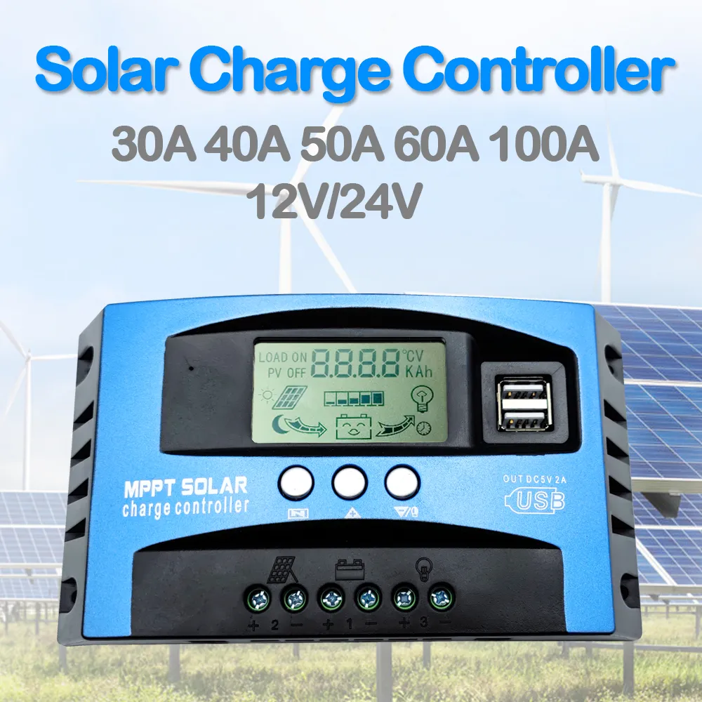 Solar Charge Controller MPPT 30A 40A 50A 60A 80A 100A LCD Display 12V 24V AUTO D