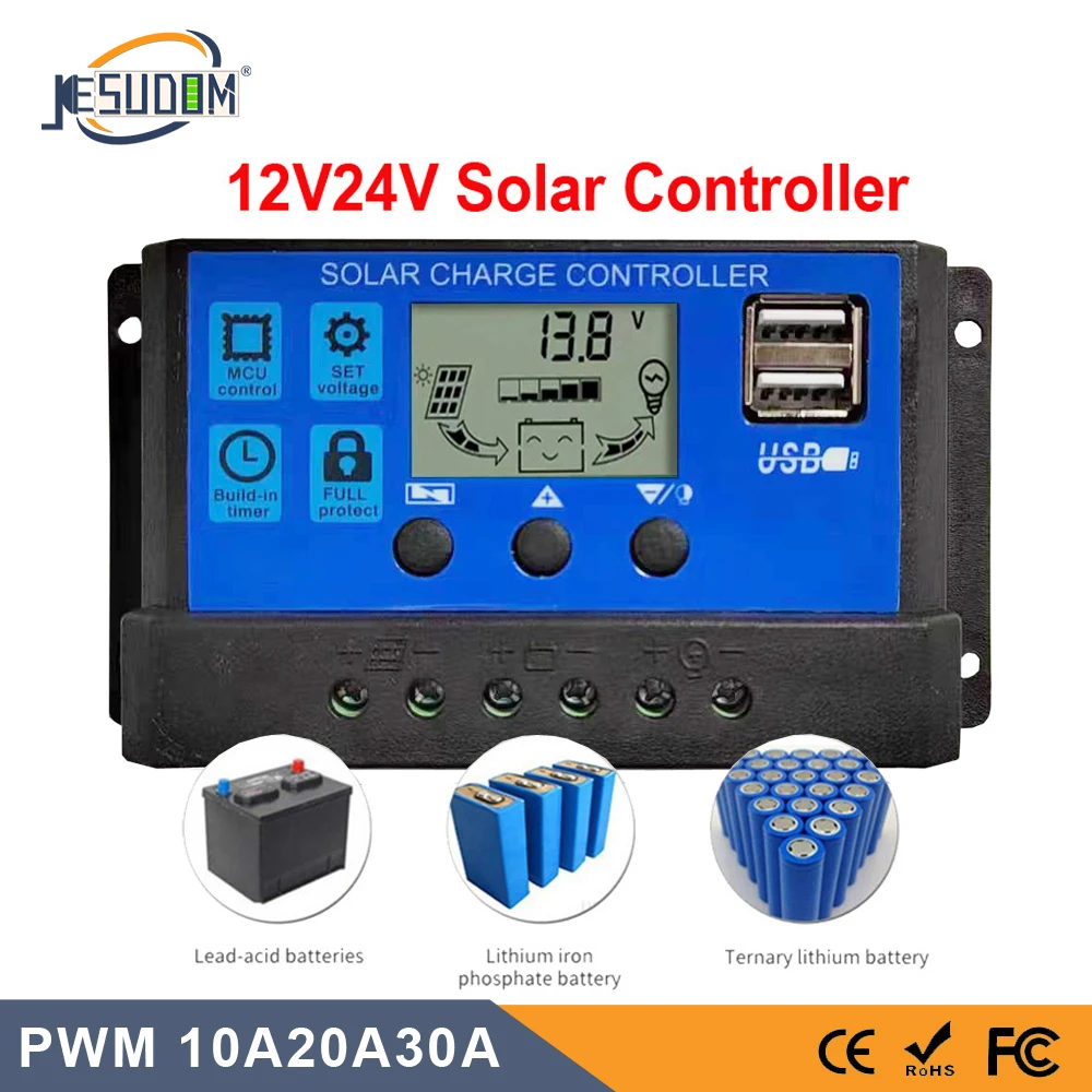 Solar Panel Controller 10A20A30A 12V24V Auto Battery Charge Regulator PWM Contro