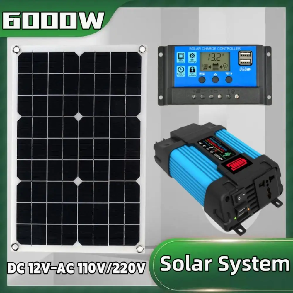 Solar Power Generation System Solar Panel 12V To 110V/220V 6000W Inverter 30A Co