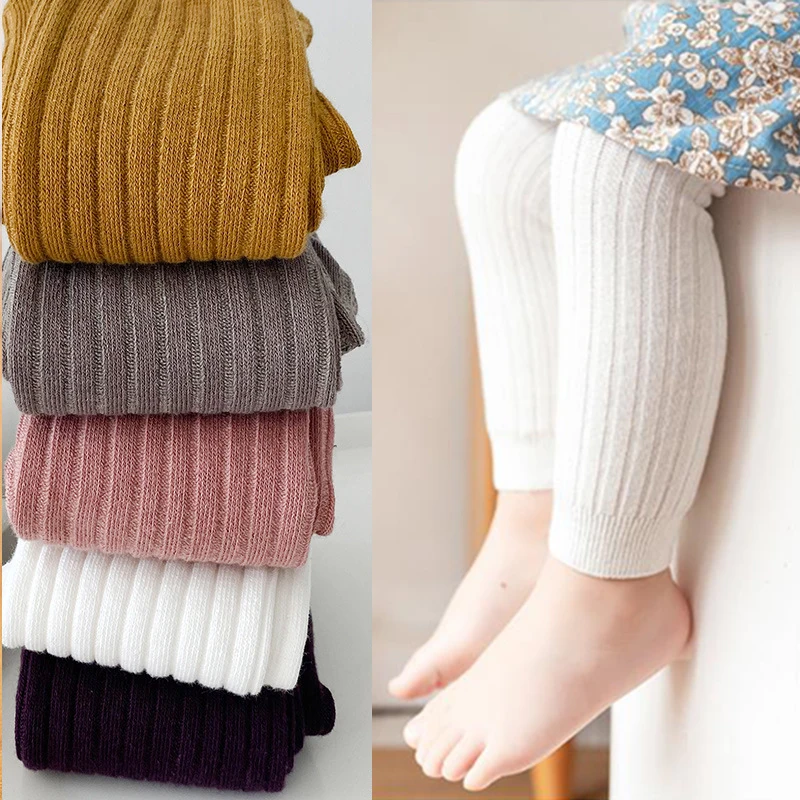Spring Autumn Baby Pants Newborn Girls Leggings Soild Color Cotton Ribbed Pants 