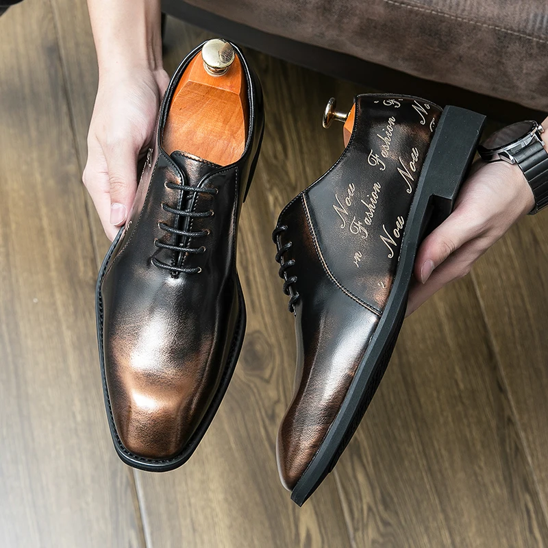Square Head Men's Dress Shoes Fashion Formal Oxfords Casual Business Derby Shoe 