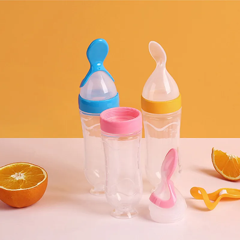 Squeezing Feeding Bottle Silicone Newborn Baby Training Rice Cereal Food Spoon S