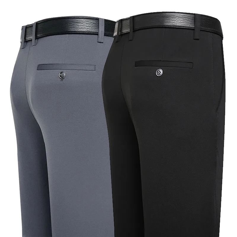 Suit Pants Men Business Casual Trousers Formal Dress Straight Pants Elastic Blac