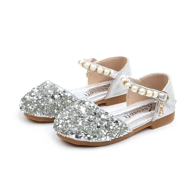 Summer Girls Shoes Bead Mary Janes Flats Fling Princess Shoes Baby Dance Shoes K