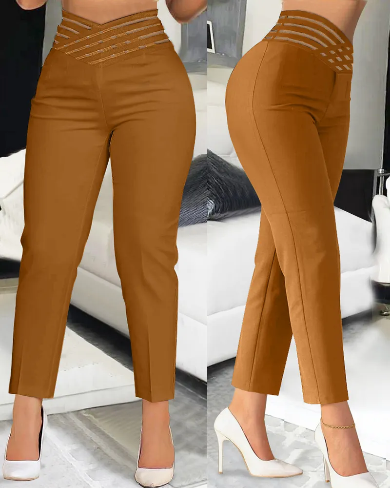 Summer Pants for Women Loose Fashion Overlap Waist Hollow Out Work Pants Spliced