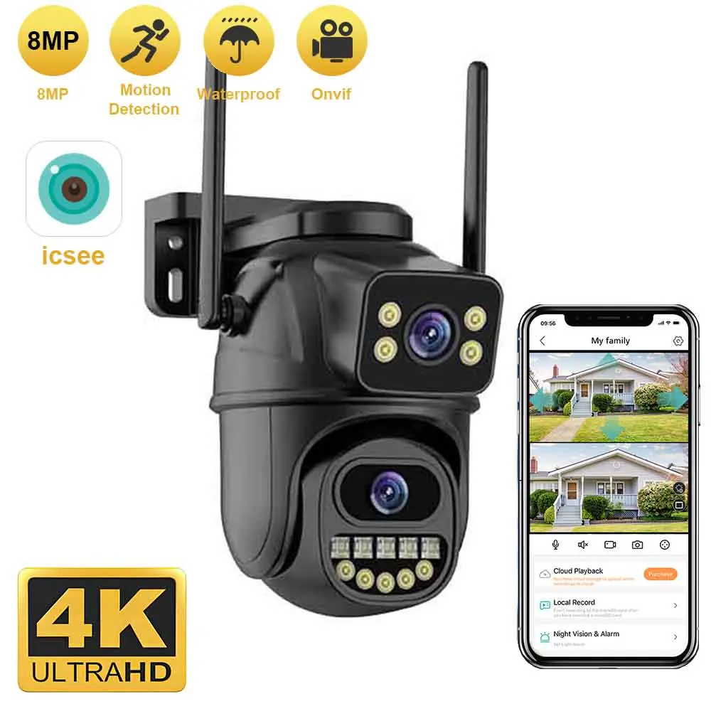 TAITAS-WiFi Surveillance Camera, Dual Lens, 4X Digital Zoom, AI Human Detect, ON