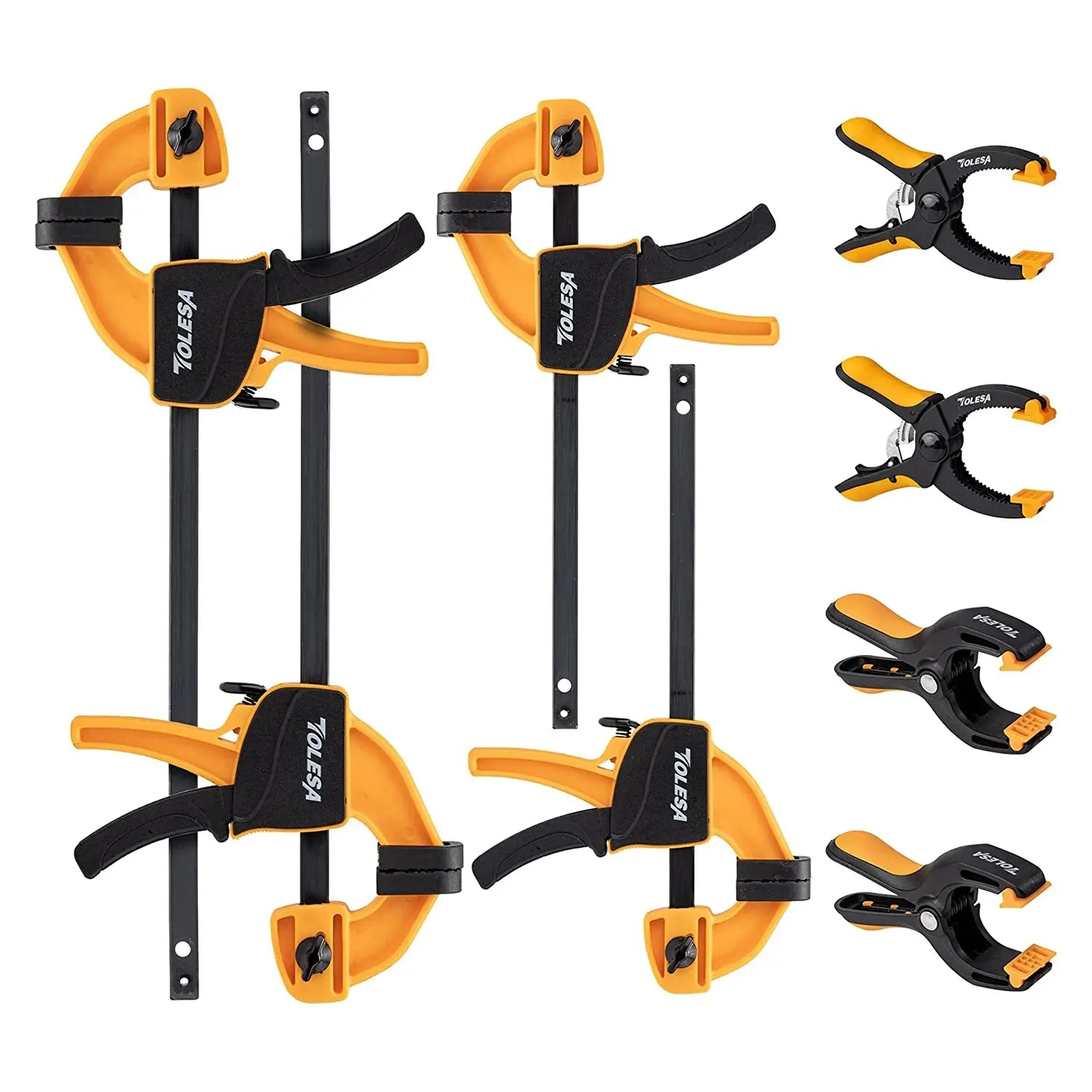TOLESA 8PCS 6'' Bar Clamps for Woodworking 4'' Spring Clamps & 5'' Ratchet Clamp