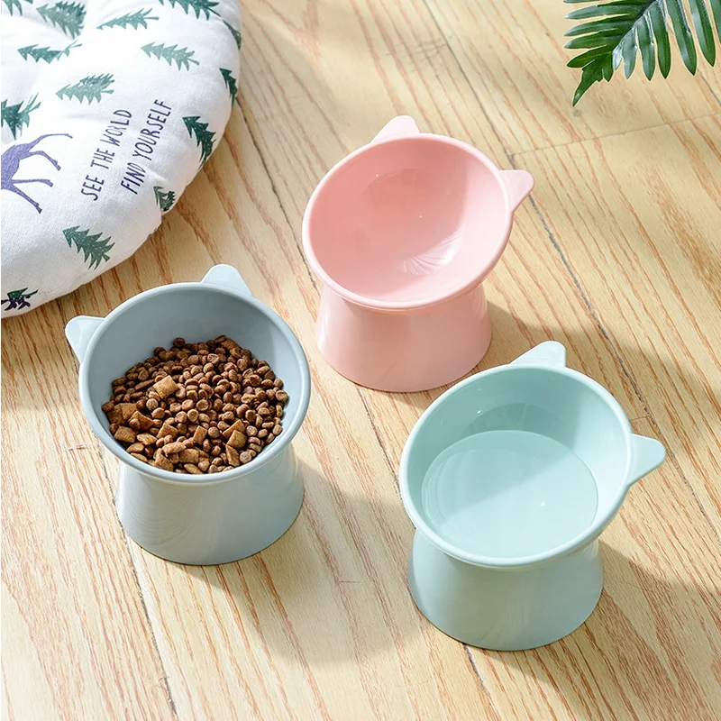Tall Cat Bowl Dog Bowl Anti-dumping 45°Neck Guard Cat Pet Water Bowl Binaural Pe