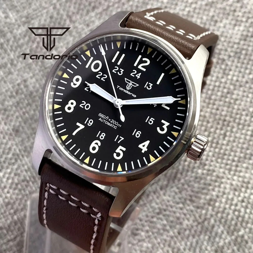 Tandorio 39mm NH35A 20bar Automatic Dive Pilot Men's Watches Sapphire Glass Gree