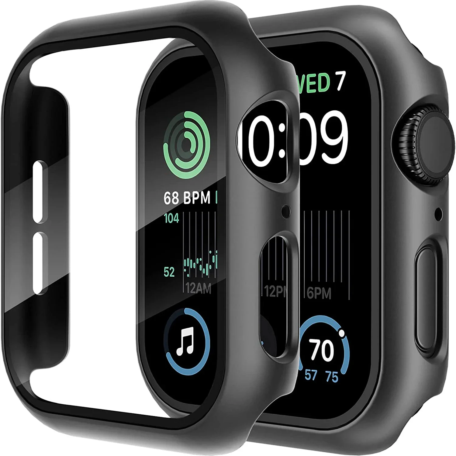 Tempered Glass+Cover For Apple Watch 9 8 7 45mm 41mm PC Bumper Screen Protector 